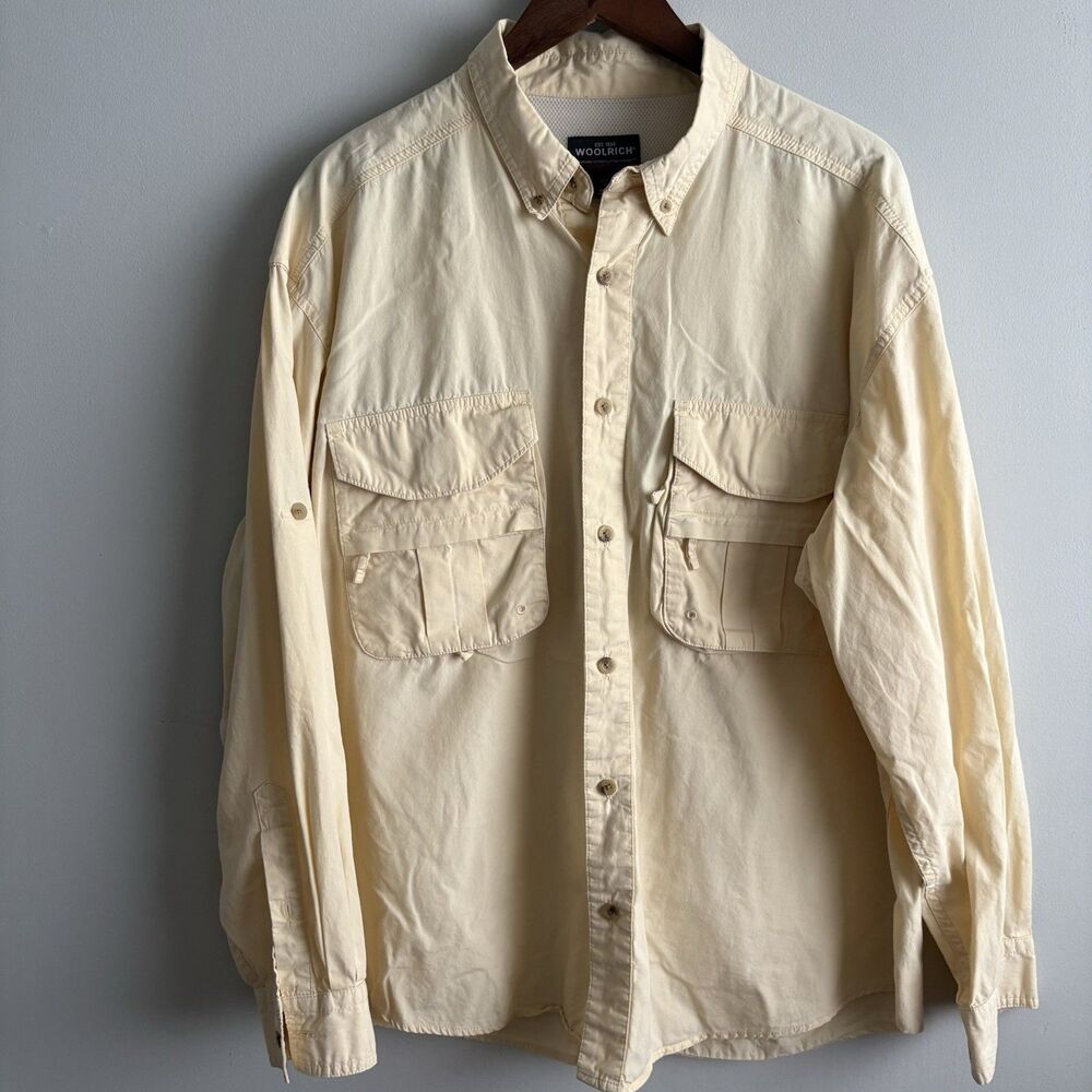 Woolrich Fishing Shirt Mens XL Long Sleeve Button Down Vented Utility Outdoor